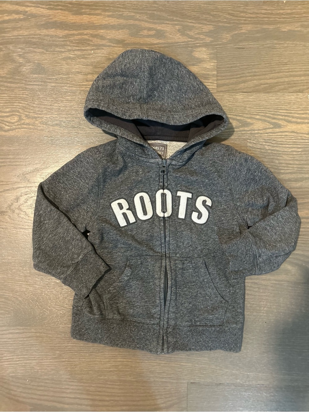 Roots Kids Grey Zip Hoodie with White Logo size 4T